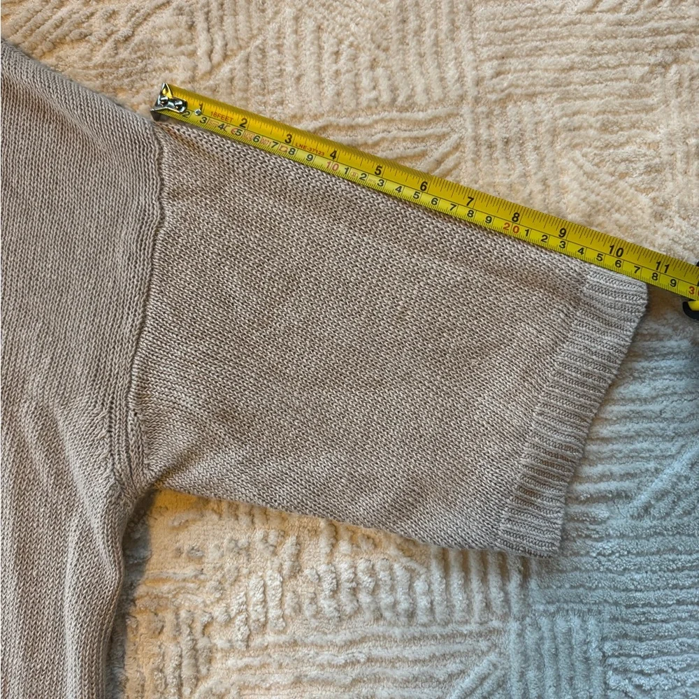 J. Jill Love Linen Cardigan Sweater XL Tan Beige Short Sleeve Button Knit Pocket